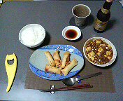 麻婆豆腐とハムチーズ春巻